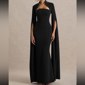 Esme | Black Square-Neck Maxi Dress With Cape Sleeves